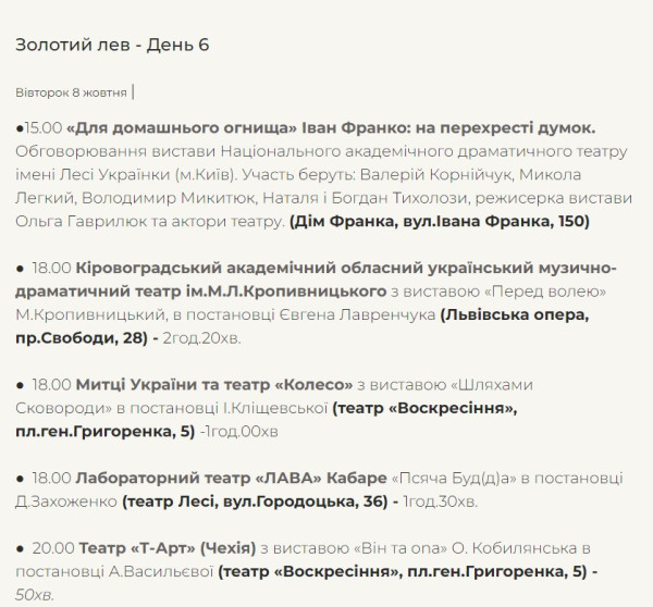 Міжнародний театральний фестиваль "Золотий Лев" 2024